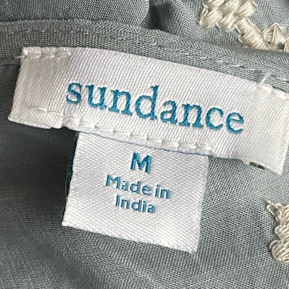 Sundance Embroidered Babydoll Boho Dress M Sage Beige Festival Bell Sleeve Slip - Picture 6 of 9